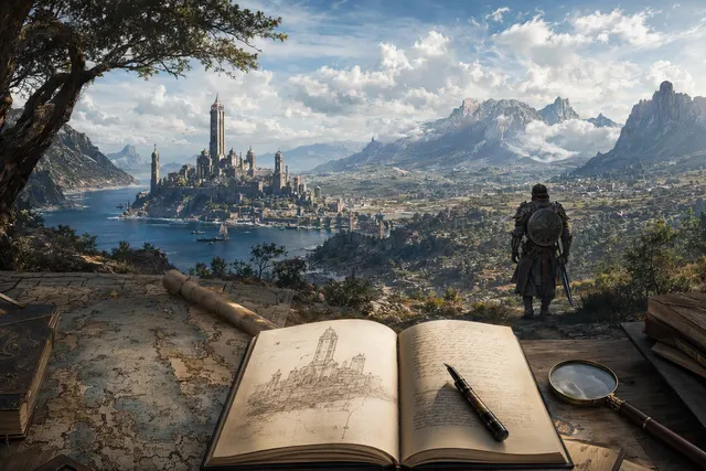 AI-generated illustrative artwork for a report about The Elder Scrolls VI: Sentinel; not an official game image