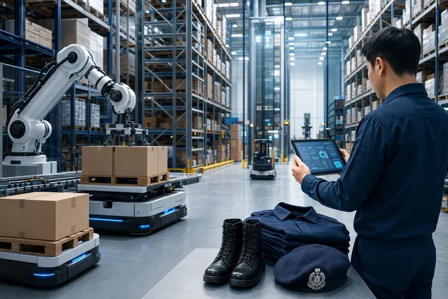 AI-generated illustration accompanying a story about warehouse automation at ST Logistics’ Clementi facility