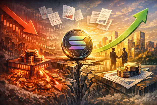 A visual representation of the Solana (SOL) market tug-of-war: a seesaw balancing on-chain bearish data against institutional ETF tailwinds.