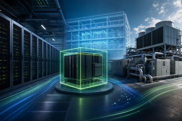 Conceptual illustration for an article about AI data center power and cooling equipment