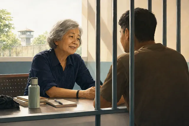 AI-generated illustration accompanying a story about volunteering with inmates at Changi Prison
