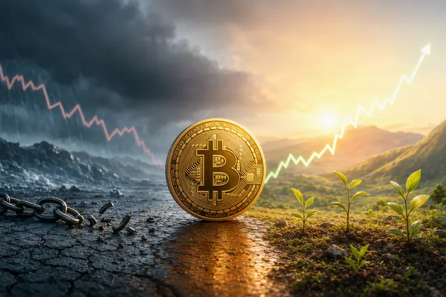 Editorial illustration of Bitcoin market recovery and on-chain profitability analysis