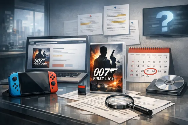 Concept art for 007: First Light showing James Bond in a suit with a gun, representing the IO Interactive James Bond game coming to Nintendo Switch 2