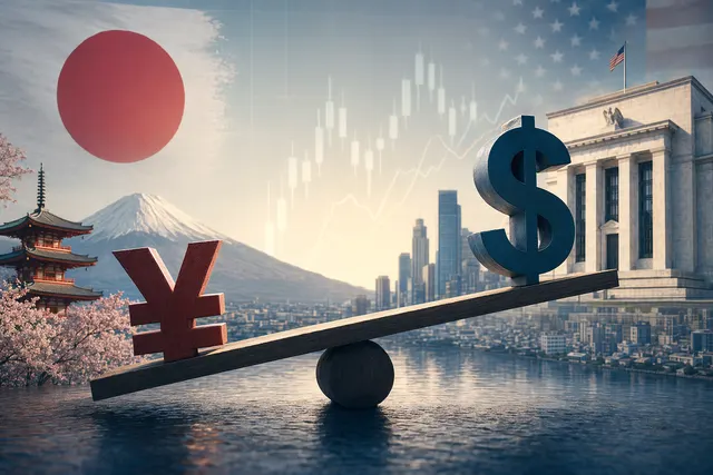 Illustration of the Japanese yen weakening against the U.S. dollar near the 160 exchange rate level