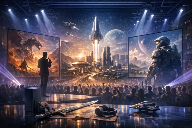 Summer Game Fest 2026 stage graphic showing the Dolby Theatre and the event's iconic logo, representing a weekend of major video game announcements.