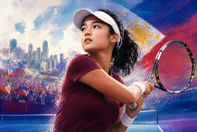 Editorial illustration of Filipino tennis star Alex Eala representing her breakthrough in global tennis