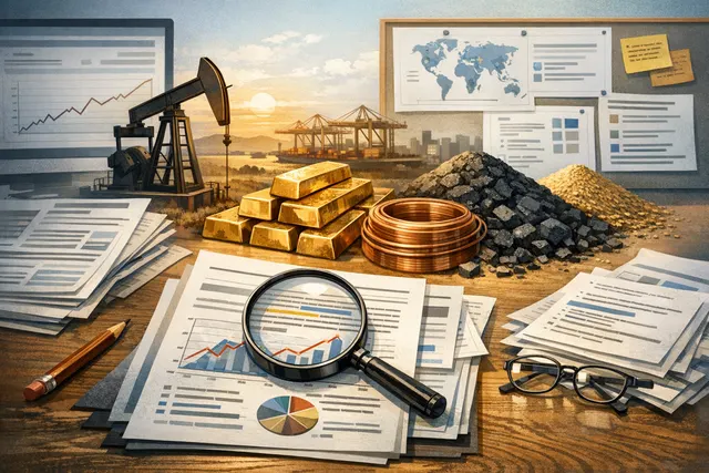 Gold bars and copper wiring alongside stock market charts, representing Bernstein's updated commodity price targets for gold, copper, nickel, and aluminium in H2 2026.