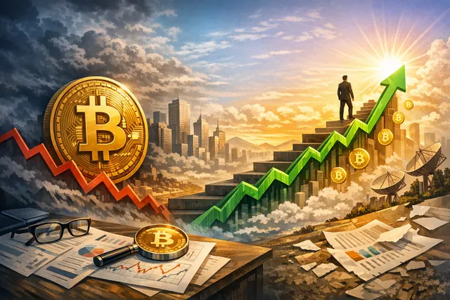 Illustration of Bitcoin's volatile 2026 price journey with a focus on a Q4 recovery forecast