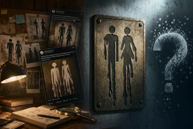 Illustration of the Marvel’s Wolverine restroom-sign controversy and distorted texture imagery