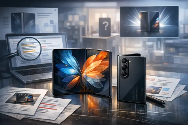 Samsung Galaxy Z Fold 8 and Z Fold 8 Ultra rumor roundup concept art with a wide passport-style design and a classic narrow Fold shape