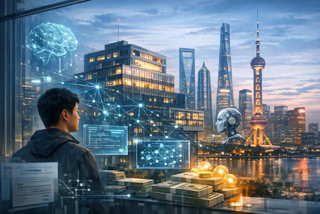 Abstract illustration of AI agents connecting digital software systems with physical machines