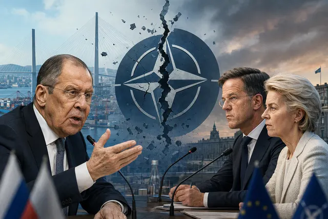 Editorial illustration of rising tensions between Russia and NATO over Arctic security and Europe
