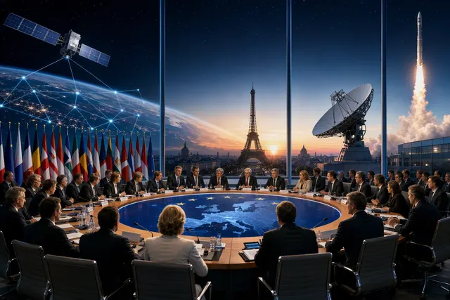 AI-generated illustration of Europe’s satellite and space-industry ambitions following the Paris International Space Summit