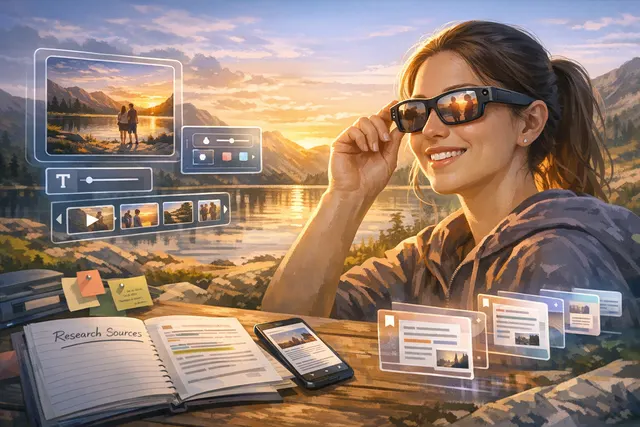 Illustration of Instagram Stories with Spin View and Multi-Cam features for Meta smart glasses