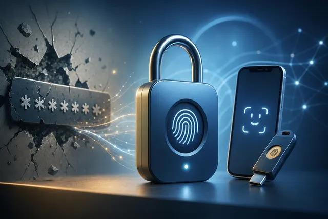 Illustration of Microsoft account sign-in shifting from passwords to passkeys