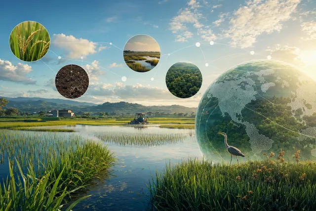 Illustration of rice fields in southern Brazil representing Google and Terradot’s methane-reduction and carbon-removal project