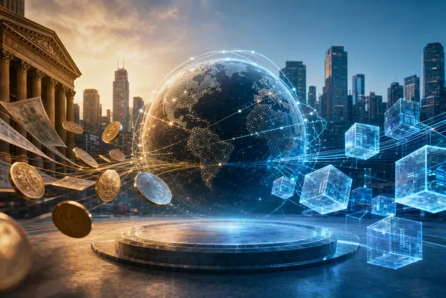Illustrative artwork for Swift’s shared-ledger approach to cross-border payments.