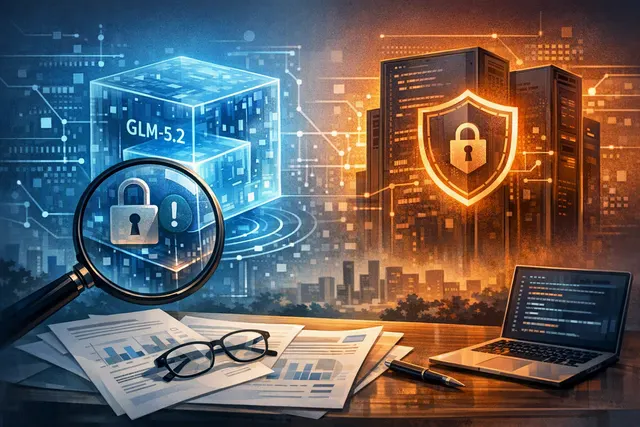 Abstract digital illustration representing AI safety evaluation with a glowing network of nodes and a shield symbol