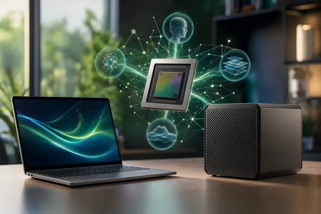 AI-generated illustration of a compact Windows AI PC powered by Nvidia RTX Spark