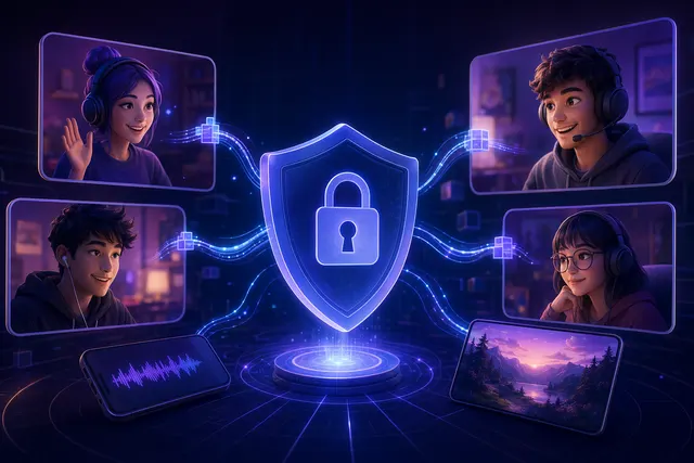 Illustration of secure Discord voice and video calls protected by end‑to‑end encryption
