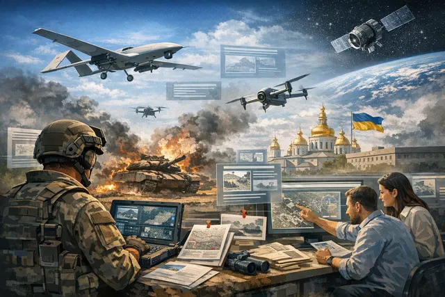 AI-generated representation of a drone over a battlefield with a kill zone map overlay