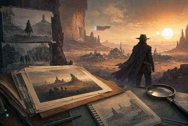 Illustrative editorial artwork for reporting on an untitled Star Wars Western series