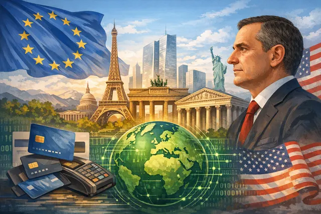 Illustration of European monetary sovereignty concept with digital euro and global finance themes