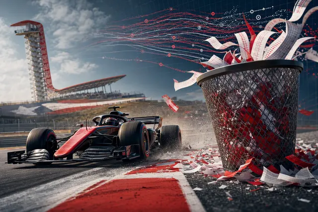 AI-generated editorial illustration of Formula 1 cars on a race circuit