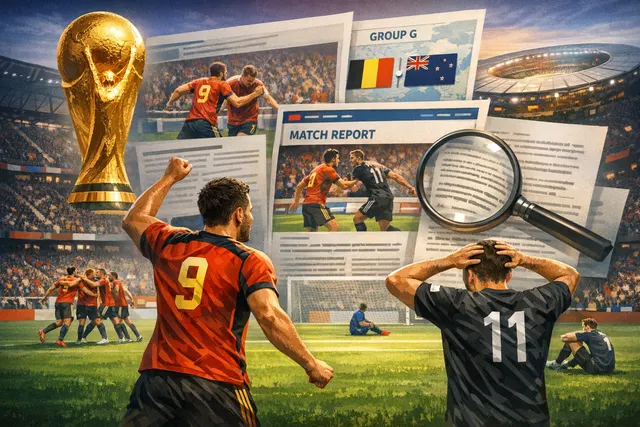 Belgium vs New Zealand 2026 World Cup Group G match graphic with score 5-1