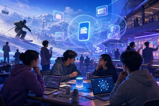 象征 AI 应用开发与数字支付交易的编辑插画，用作 PAYATHON 2026 报道配图