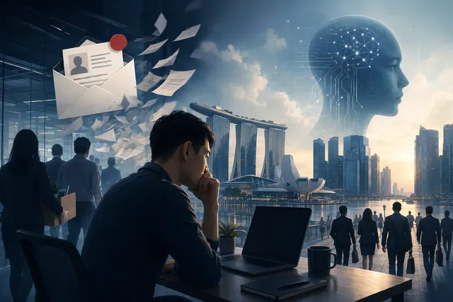 Illustration representing AI transforming jobs and workforce structures in Singapore