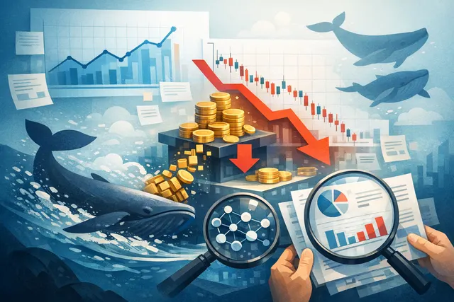 Abstract visualization of XRP on-chain data showing whale outflow dominance, Binance deposit trends, and wallet accumulation signals