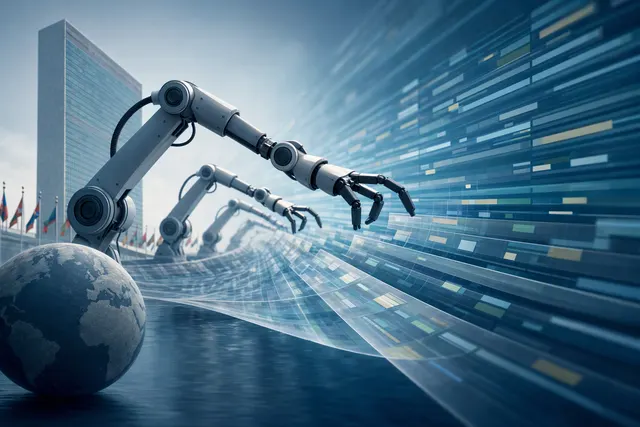 Illustration representing AI agents accessing a United Nations public data website