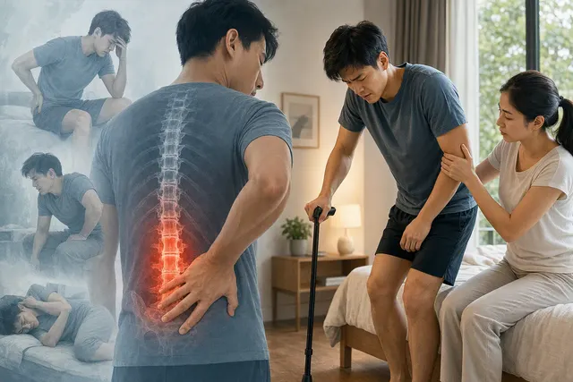 AI-generated editorial illustration accompanying an article about Jeremy Chan’s back injury