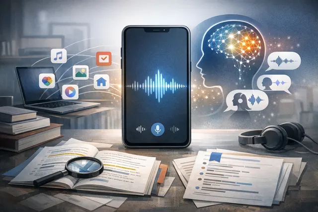 AI-generated illustration of the Google Gemini Live interface showing voice chat with memory and connected apps features