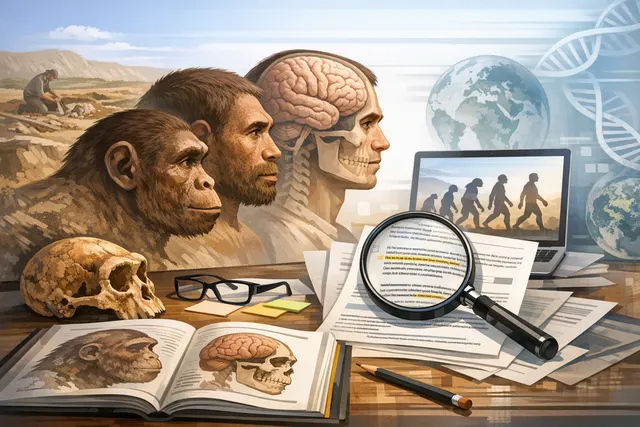 Illustration of human skull evolution showing brain enlargement and facial reduction over time