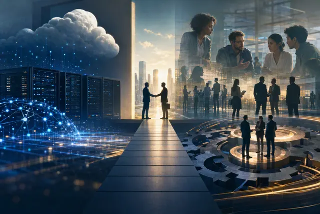Illustration representing a startup working with an enterprise technology partner