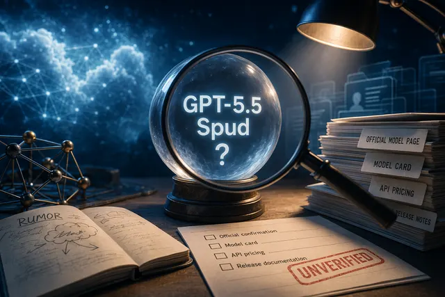 GPT-5.5 Spud 事實查核的 AI 編輯插圖
