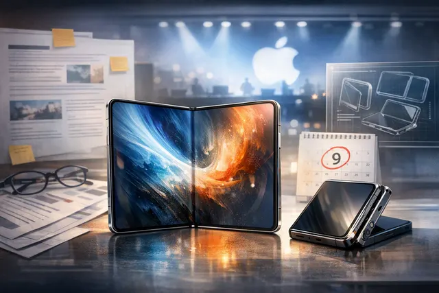 Concept illustration of Apple’s rumored book-style foldable iPhone opening to reveal a large inner display