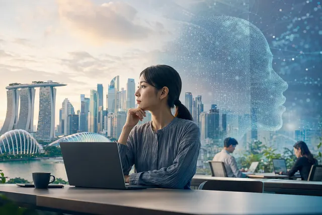 Conceptual illustration of AI adoption and career confidence in Singapore