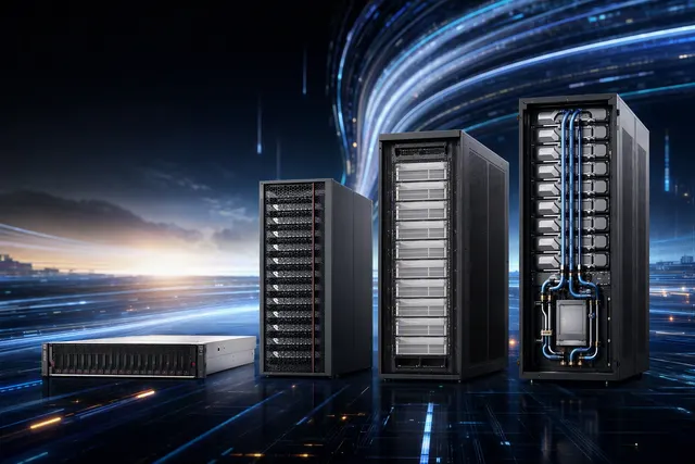AI-generated editorial illustration accompanying a comparison of KunTai’s Kunpeng 950 and Ascend 950DT servers