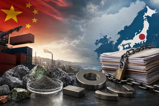Illustration representing rare earth magnets and global supply chain tensions affecting Japanese manufacturers