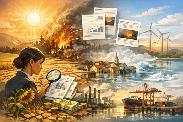 AI-generated illustration of Europe's 2025 summer heatwave showing a cracked, dry landscape under an intense sun, symbolizing the economic impact.