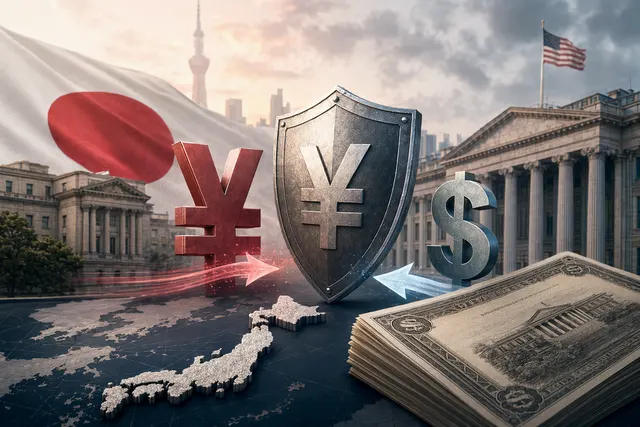 Illustration of Japan intervening in currency markets to defend the yen against the US dollar