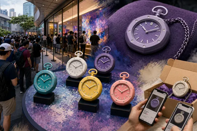 Colorful Swatch x Audemars Piguet Royal Pop Bioceramic pocket watches inspired by the Royal Oak design