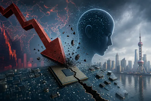 AI-generated editorial illustration representing an Asian stock selloff tied to concerns about technology and AI investment