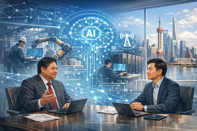 AI-generated illustration of Indonesia’s proposed AI and digital partnerships with Huawei and ByteDance in Shanghai