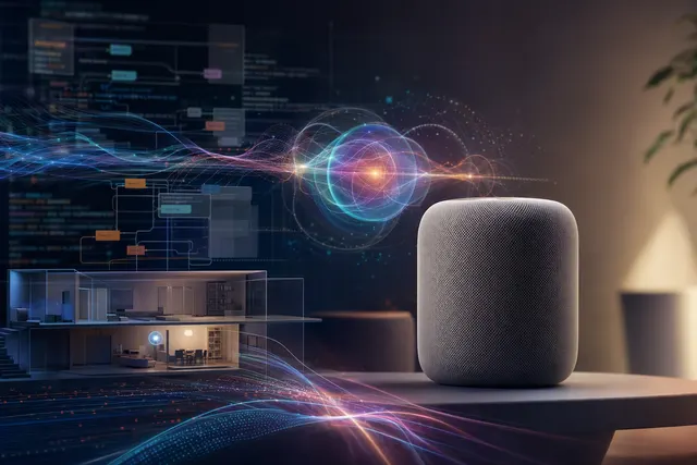 AI-generated editorial illustration for a story about Siri AI and HomePod