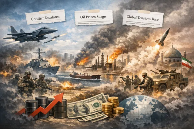 Satellite-style visual representing the US-Iran military conflict in the Middle East as of July 2026, with oil price and dollar index overlaid
