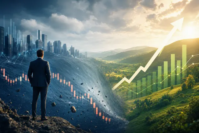 Editorial illustration of equity markets, earnings growth and bond yields